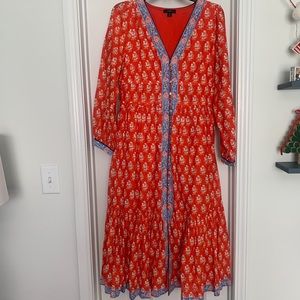 J Crew Button-up tiered midi dress classic block print